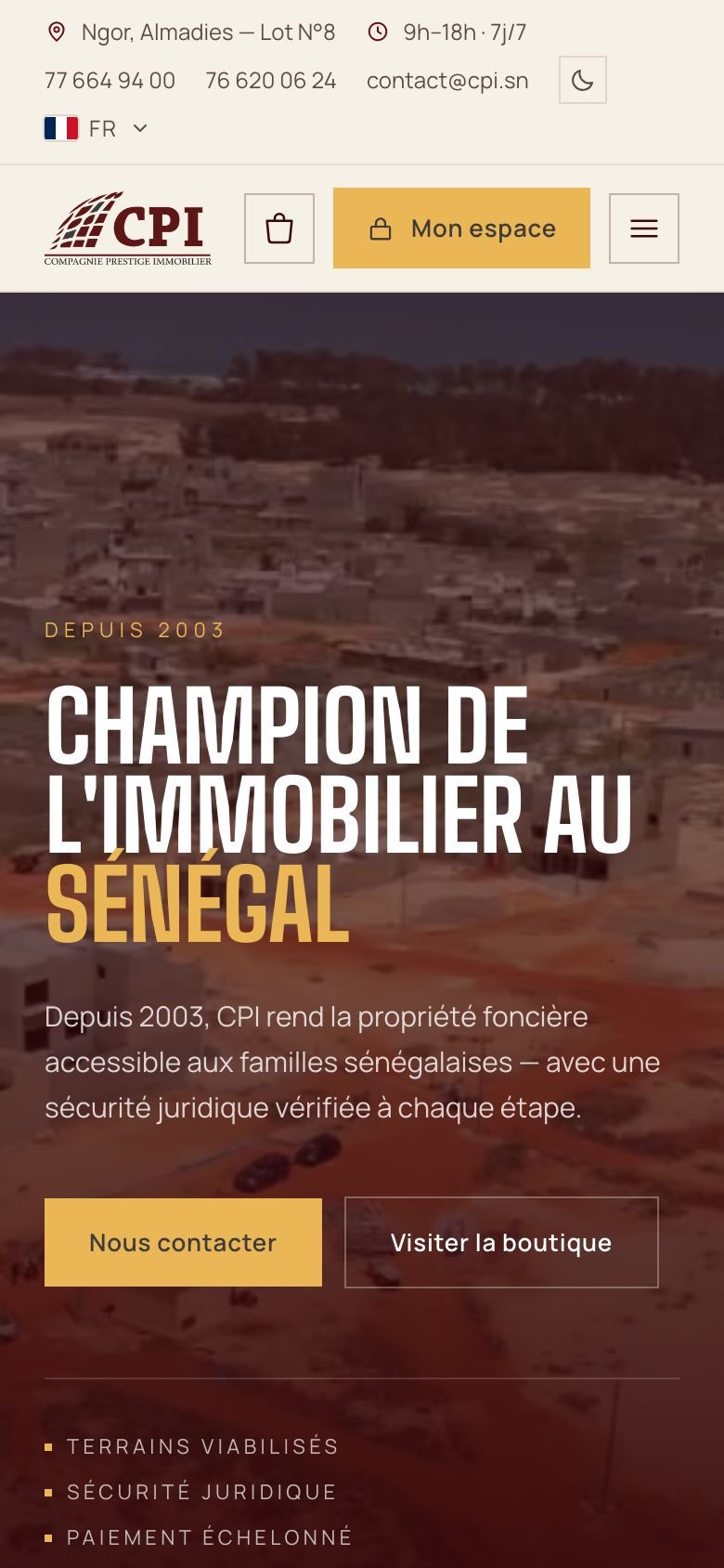 CPI Immobilier — Accueil sur mobile