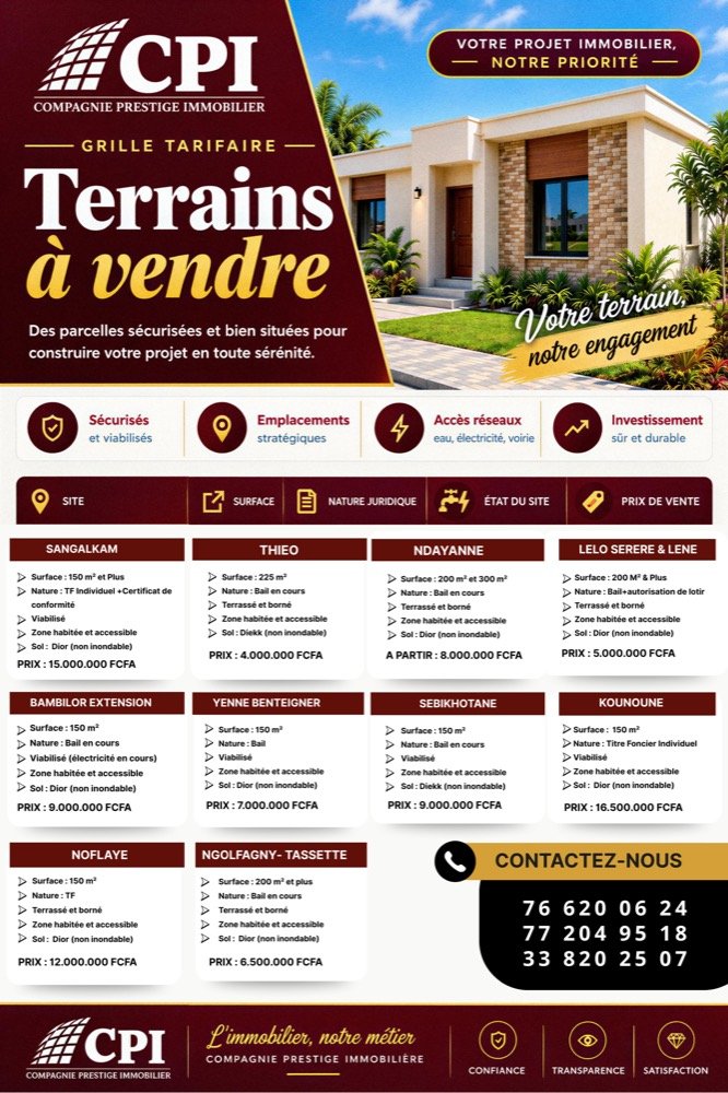 CPI Immobilier — Grille tarifaire des terrains