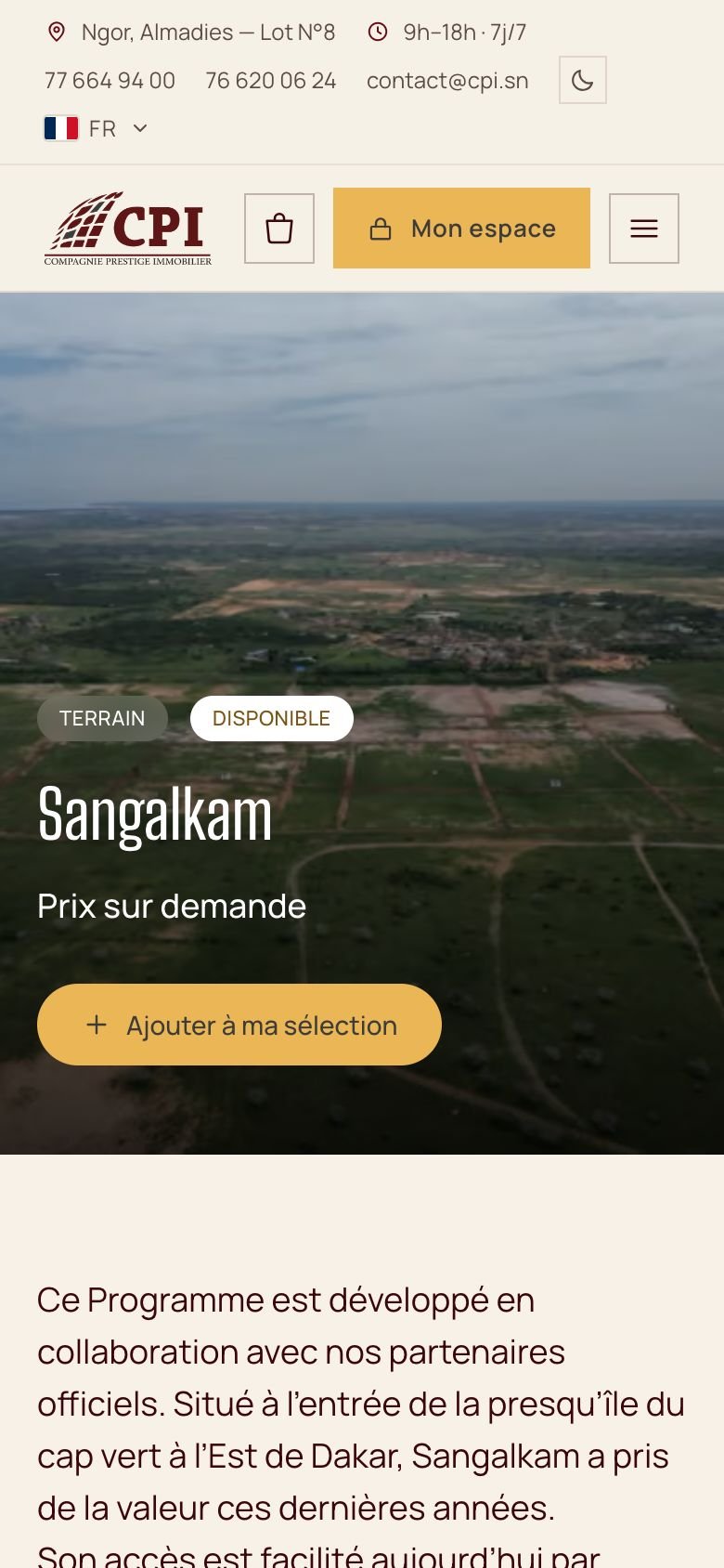 CPI Immobilier — Fiche terrain sur mobile