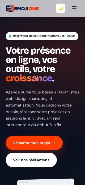 Site EMDJI ONE — Accueil sur mobile