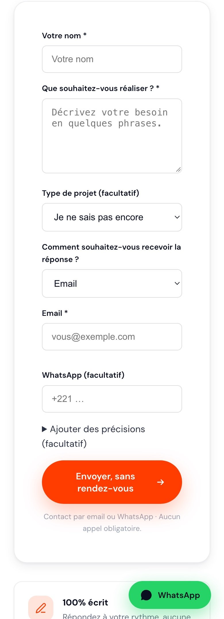 Intervention boutons et formulaire — Avant : bouton d’envoi sur deux lignes