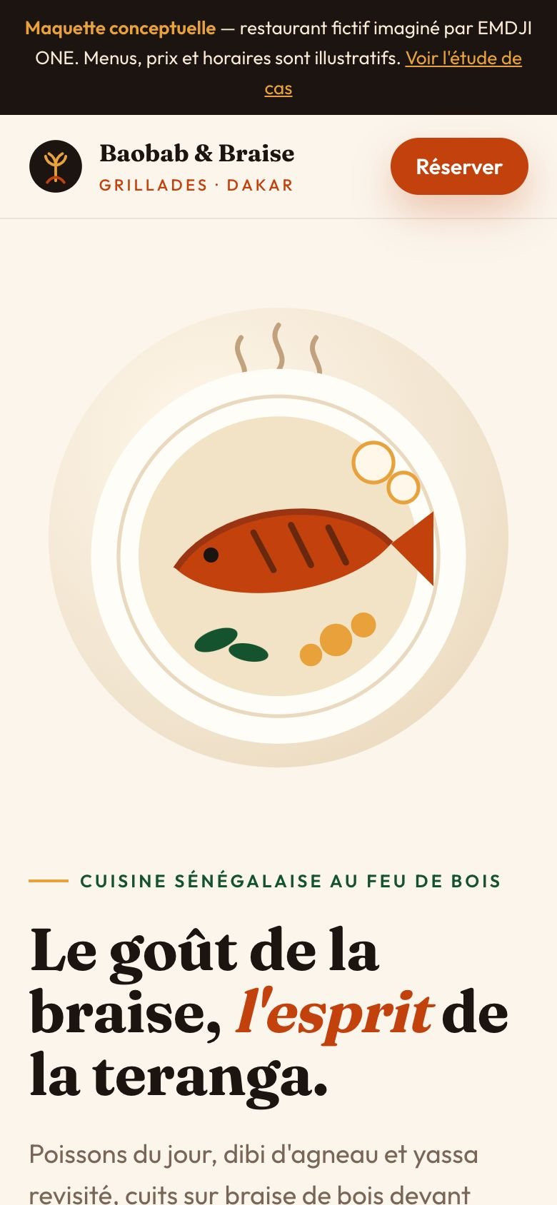 Baobab & Braise — Accueil sur mobile