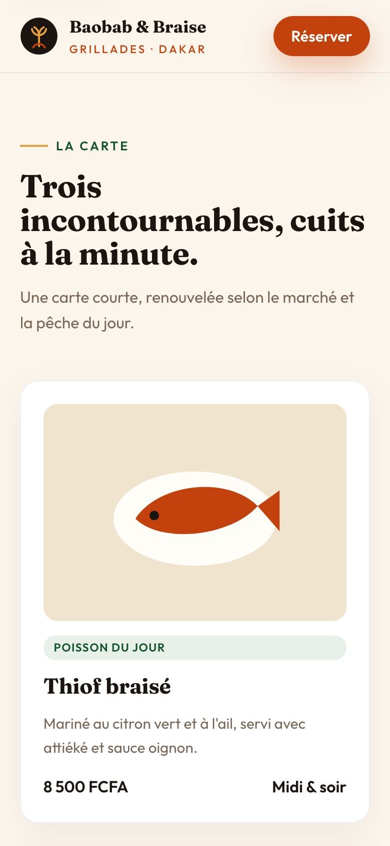 Baobab & Braise — Carte sur mobile