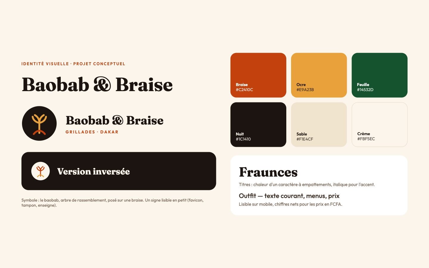 Baobab & Braise — Identité visuelle : logo, palette, typographies