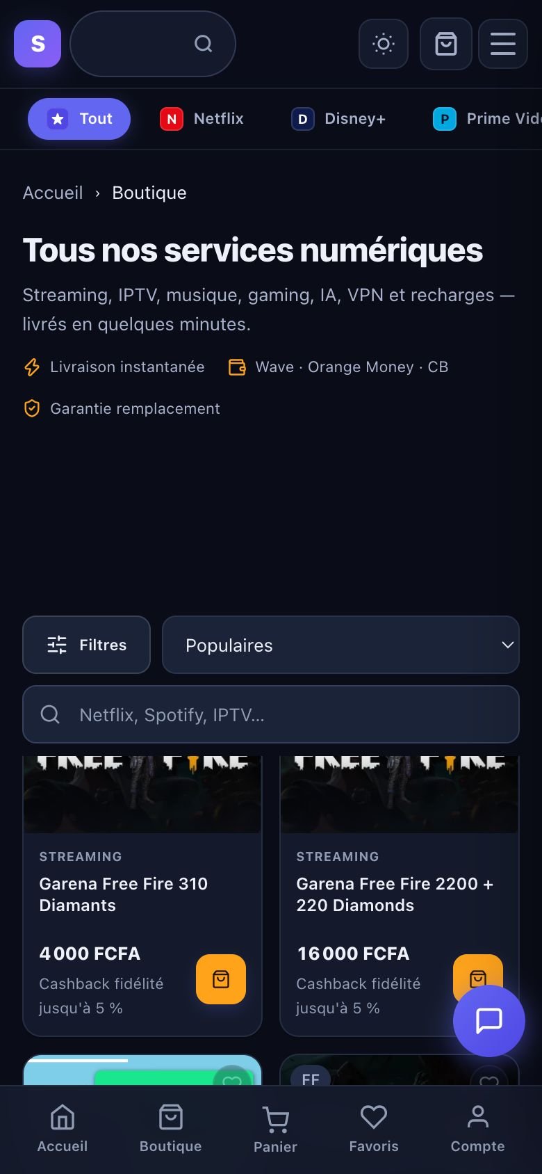 SenVirtuel — Boutique sur mobile